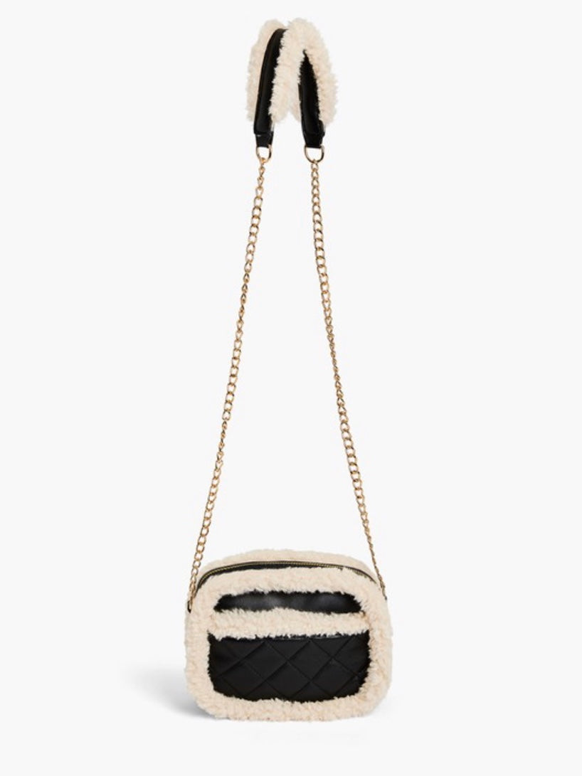 Chanel Black Shiny Crumpled Sheepskin and Brown Shearling Mania Flap with Gold Hardware, 2019 (Very Good), Black/Brown Womens Handbag